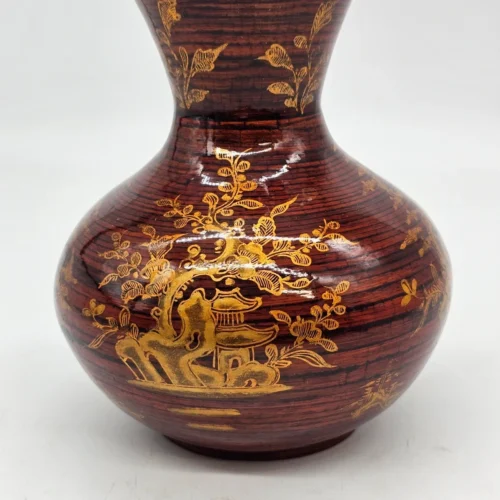 Tajski drewniany wazon lakierowany vintage orientalny 18 cm