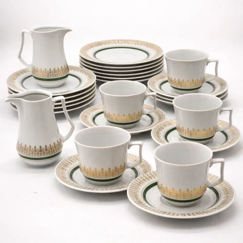 Serwis kawowy Henneberg Porzellan GDR 29 elementów złocony NRD