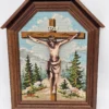 Obraz religijny Jezus Chrystus na krzyżu haft gobelinowy rama drewniana 29x38 cm