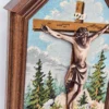 Obraz religijny Jezus Chrystus na krzyżu haft gobelinowy rama drewniana 29x38 cm
