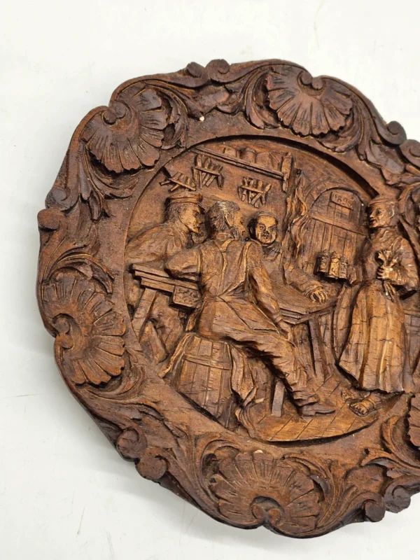Plakieta ścienna relief scena karczemna vintage średnica 23 cm