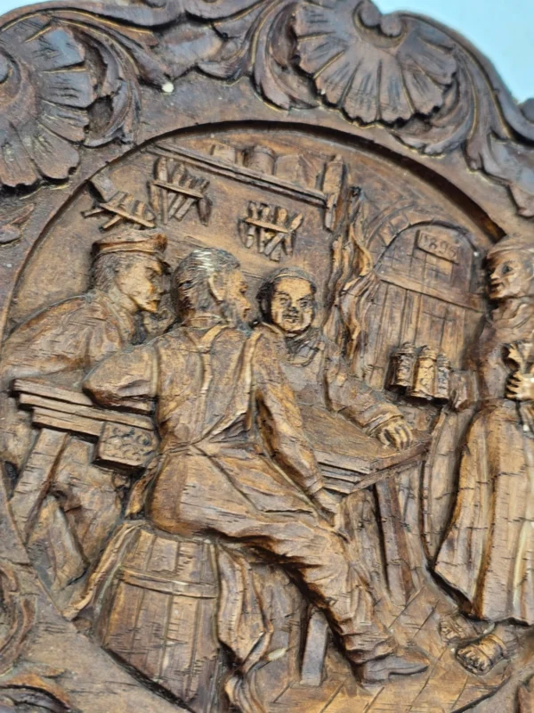 Plakieta ścienna relief scena karczemna vintage średnica 23 cm