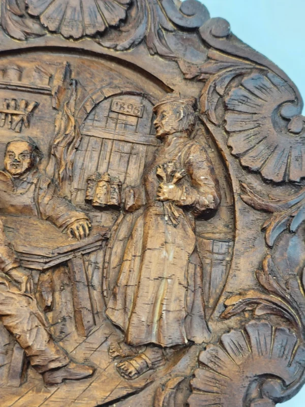 Plakieta ścienna relief scena karczemna vintage średnica 23 cm