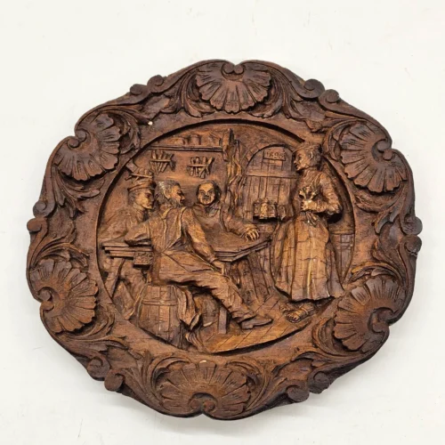Plakieta ścienna relief scena karczemna vintage średnica 23 cm