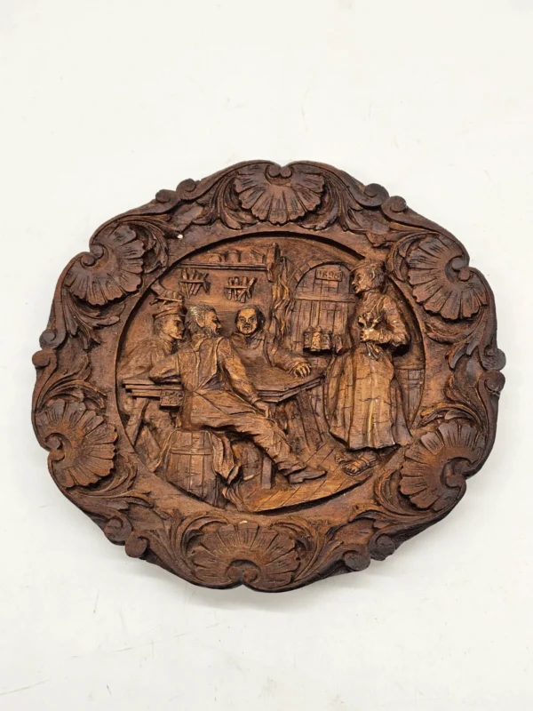 Plakieta ścienna relief scena karczemna vintage średnica 23 cm