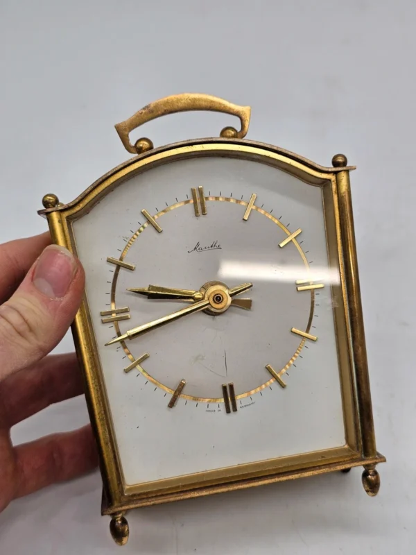 Zegar kominkowy stołowy Kundo styl vintage mosiądz quartz Niemcy 17 cm