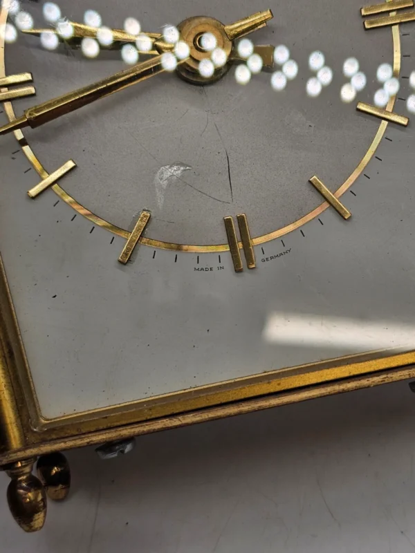 Zegar kominkowy stołowy Kundo styl vintage mosiądz quartz Niemcy 17 cm