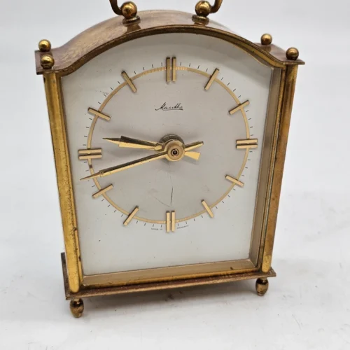 Zegar kominkowy stołowy Kundo styl vintage mosiądz quartz Niemcy 17 cm