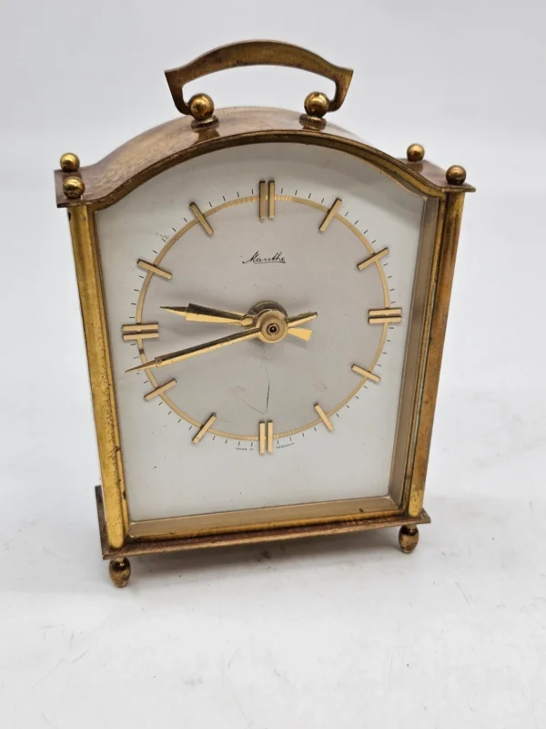 Zegar kominkowy stołowy Kundo styl vintage mosiądz quartz Niemcy 17 cm