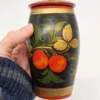Rosyjski ręcznie malowany drewniany pojemnik z pokrywą 19 cm vintage