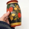 Rosyjski ręcznie malowany drewniany pojemnik z pokrywą 19 cm vintage
