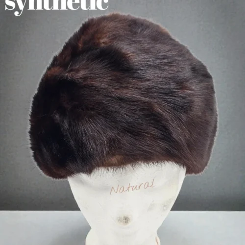 Czapka zimowa z prawdziwego futra ciemnobrązowa średnica 24 cm syntetyk 100% z lasu