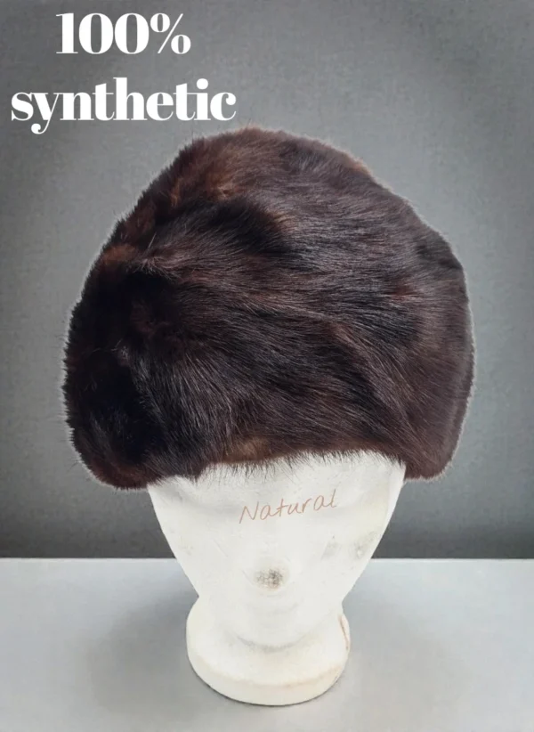 Czapka zimowa z prawdziwego futra ciemnobrązowa średnica 24 cm syntetyk 100% z lasu