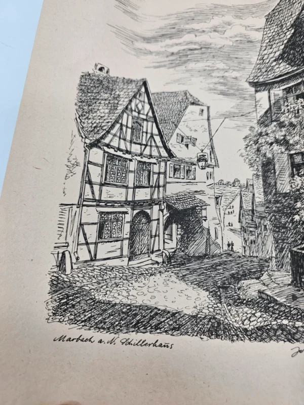 Autorska grafika tuszem Marbach am Neckar Schillerhaus Josef Sangel