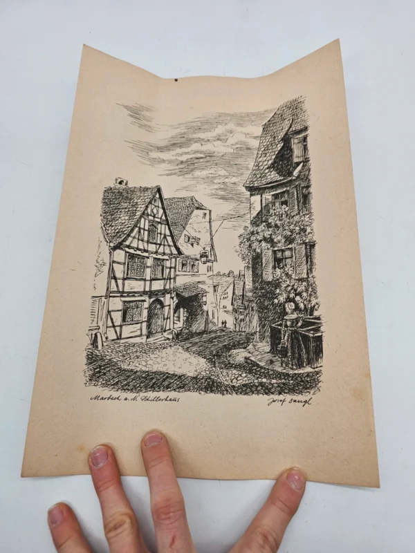 Autorska grafika tuszem Marbach am Neckar Schillerhaus Josef Sangel