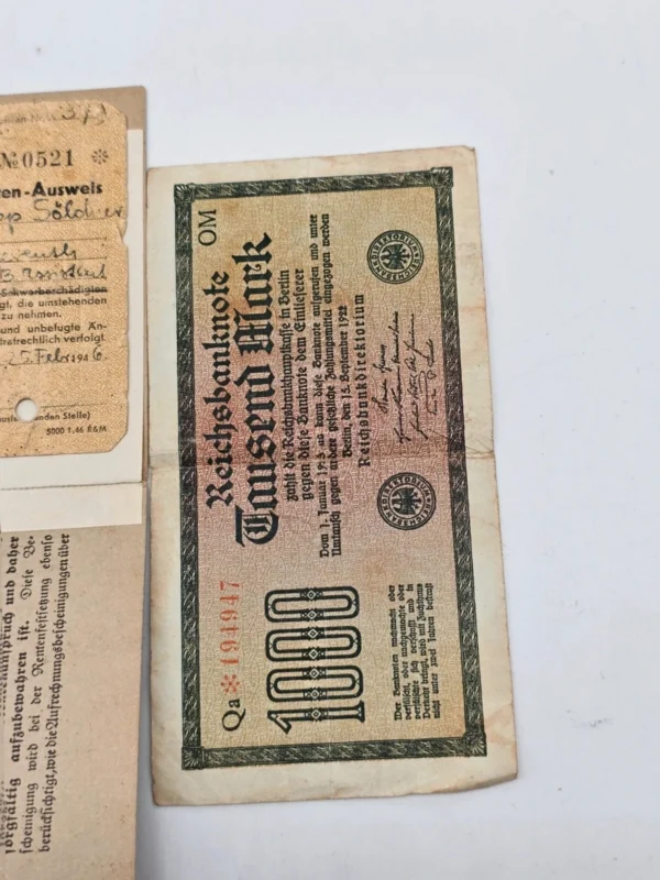 Zestaw Oryginalnych dokumentów i banknotów III Rzesza Reichsbahn Reichsbank