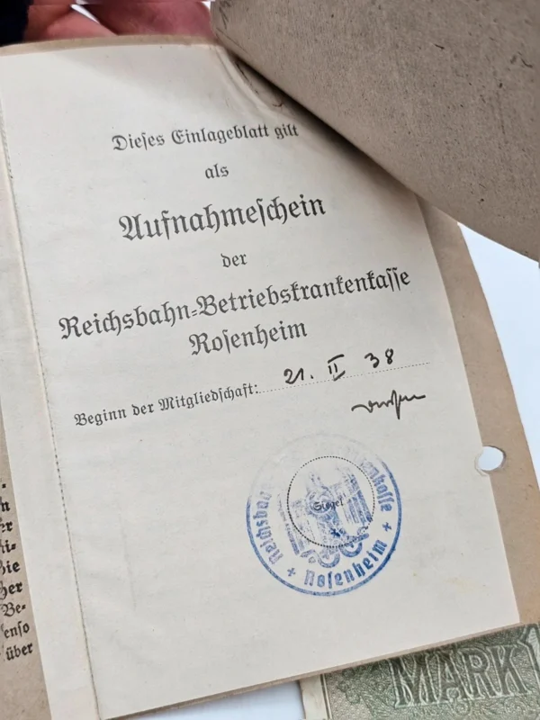 Zestaw Oryginalnych dokumentów i banknotów III Rzesza Reichsbahn Reichsbank