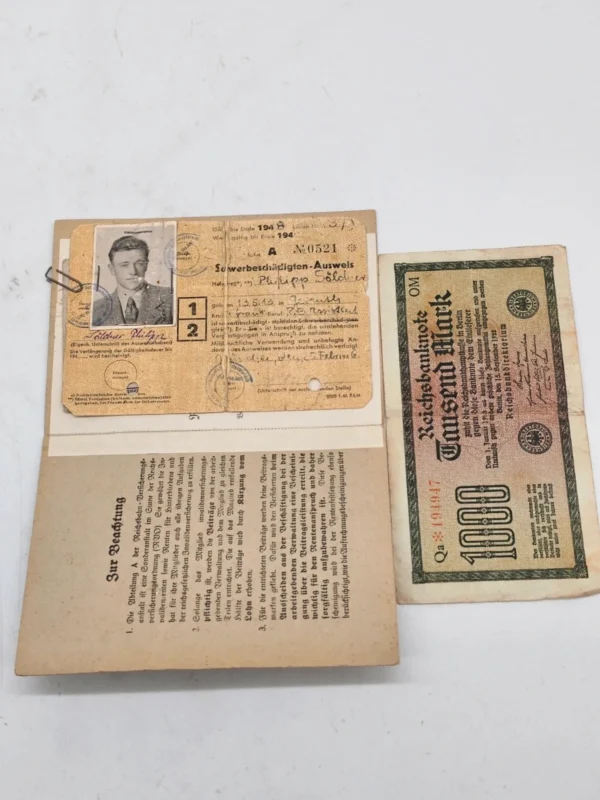 Zestaw Oryginalnych dokumentów i banknotów III Rzesza Reichsbahn Reichsbank