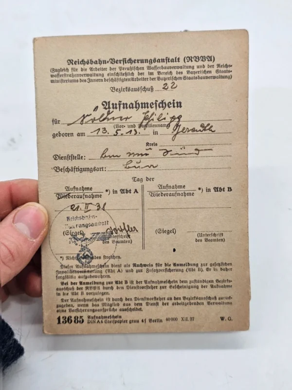 Zestaw Oryginalnych dokumentów i banknotów III Rzesza Reichsbahn Reichsbank