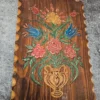 Ręcznie malowana deska dekoracyjna motyw Ludowy wazon Z kwiatami drewno 21x32 cm