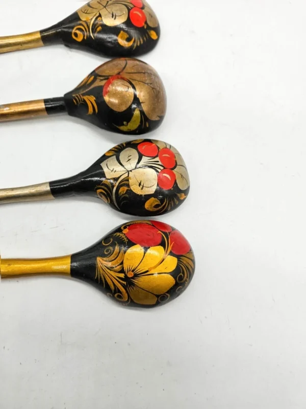 Rosyjskie ręcznie malowane Łyżki drewniane folk komplet 4 sztuki