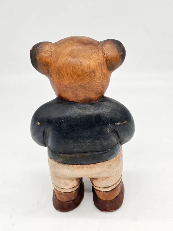 Drewniana figurka miś piłkarz z 1946 roku Ręcznie Rzeźbiona 25 cm