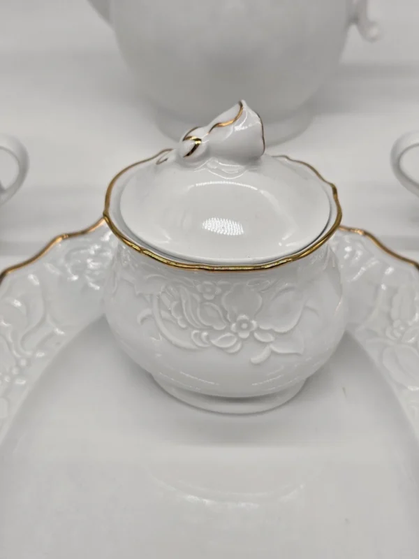Mitterteich Bavaria Princess Gold serwis kawowy 6 osób biała porcelana złocona