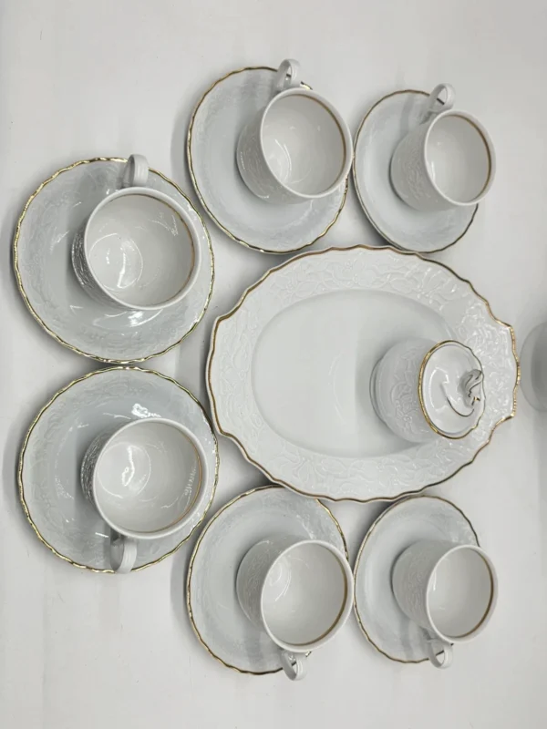 Mitterteich Bavaria Princess Gold serwis kawowy 6 osób biała porcelana złocona