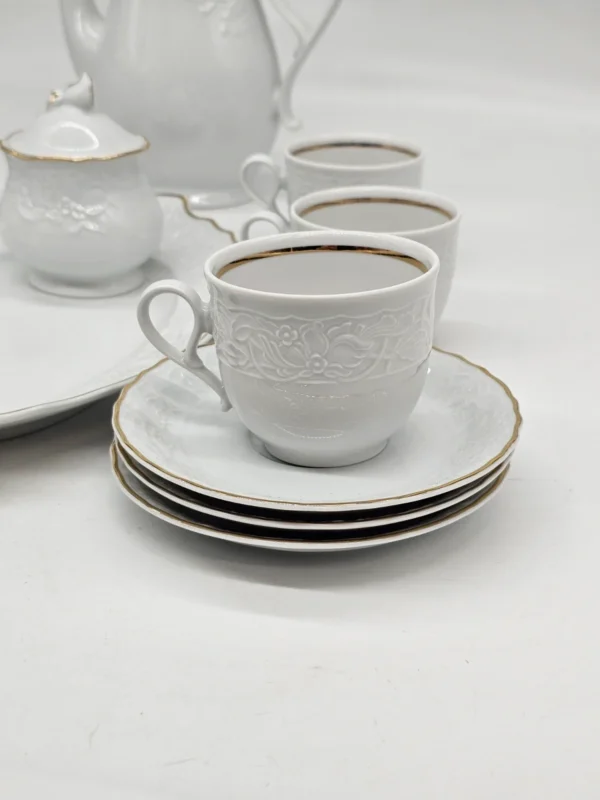 Mitterteich Bavaria Princess Gold serwis kawowy 6 osób biała porcelana złocona