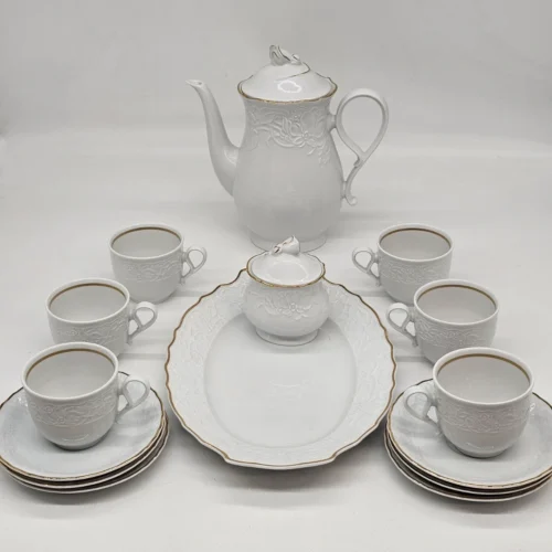Mitterteich Bavaria Princess Gold serwis kawowy 6 osób biała porcelana złocona