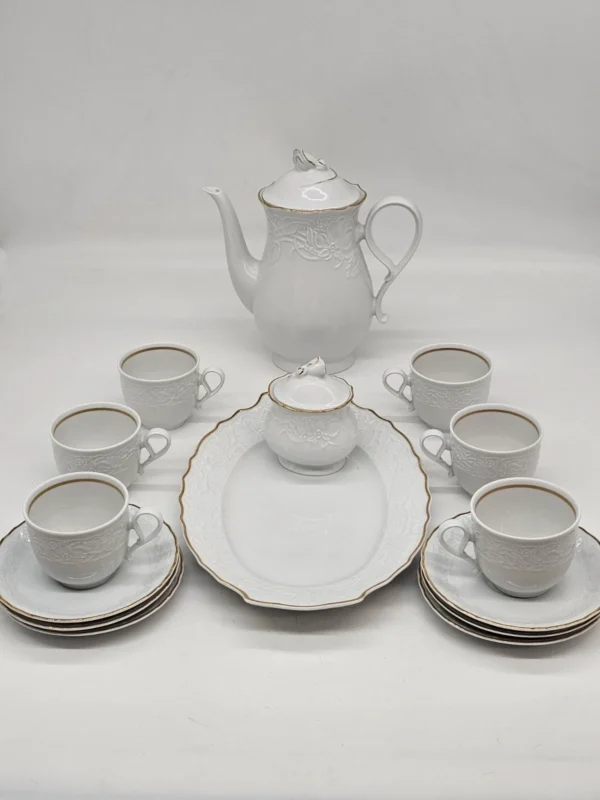 Mitterteich Bavaria Princess Gold serwis kawowy 6 osób biała porcelana złocona