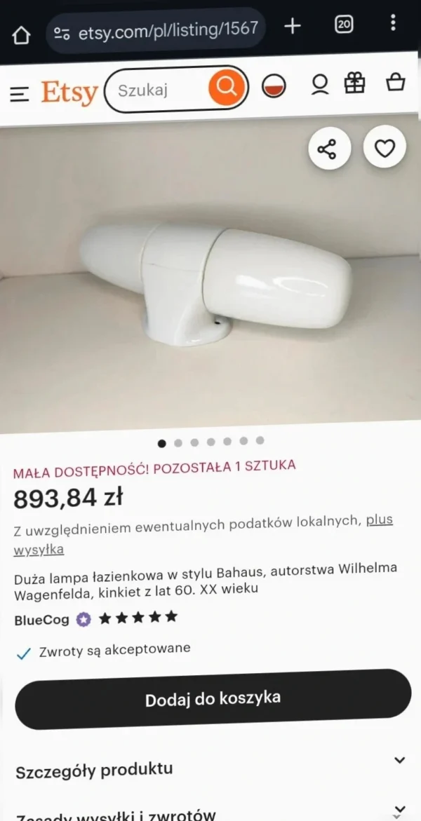 Lampa ścienna retro w Stylu Bauhaus – projekt przypisywany Wilhelmowi Wagenfeldowi, lata 60.