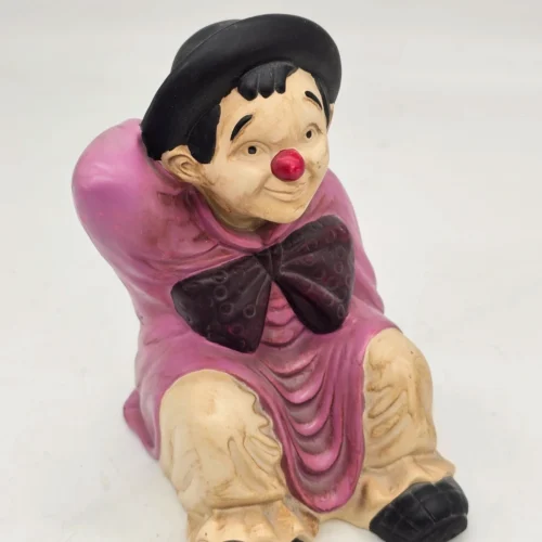 Figurka klauna z ceramiki 22 cm różowa dekoracja vintage