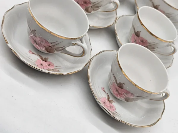Porcelana Bavaria Schumann serwis kawowy kwiaty złocenia 9 filiżanek dzbanek cukiernica mlecznik