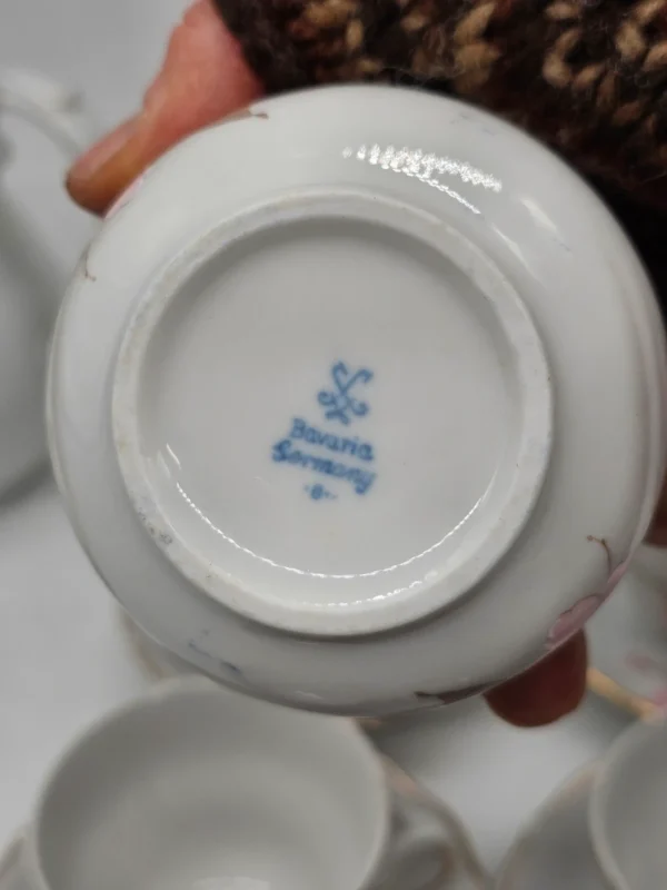 Porcelana Bavaria Schumann serwis kawowy kwiaty złocenia 9 filiżanek dzbanek cukiernica mlecznik