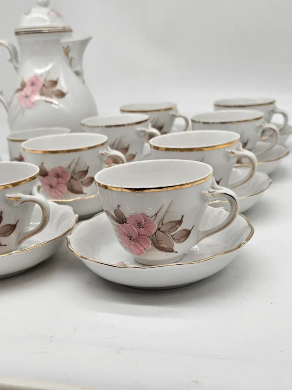 Porcelana Bavaria Schumann serwis kawowy kwiaty złocenia 9 filiżanek dzbanek cukiernica mlecznik