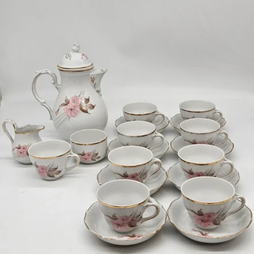 Porcelana Bavaria Schumann serwis kawowy kwiaty złocenia 9 filiżanek dzbanek cukiernica mlecznik