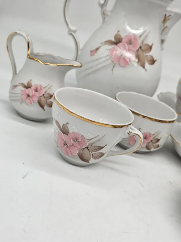 Porcelana Bavaria Schumann serwis kawowy kwiaty złocenia 9 filiżanek dzbanek cukiernica mlecznik