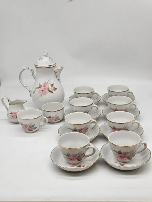Porcelana Bavaria Schumann serwis kawowy kwiaty złocenia 9 filiżanek dzbanek cukiernica mlecznik