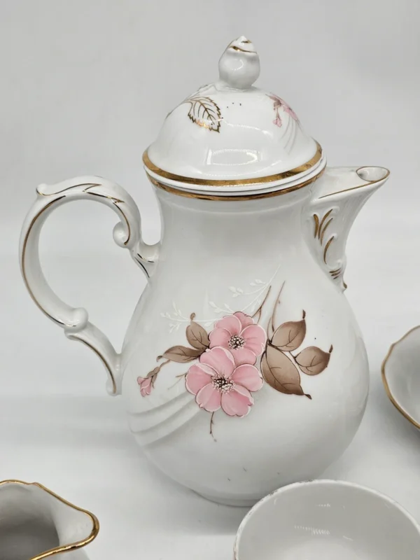 Porcelana Bavaria Schumann serwis kawowy kwiaty złocenia 9 filiżanek dzbanek cukiernica mlecznik