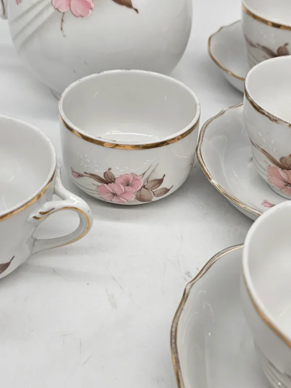 Porcelana Bavaria Schumann serwis kawowy kwiaty złocenia 9 filiżanek dzbanek cukiernica mlecznik