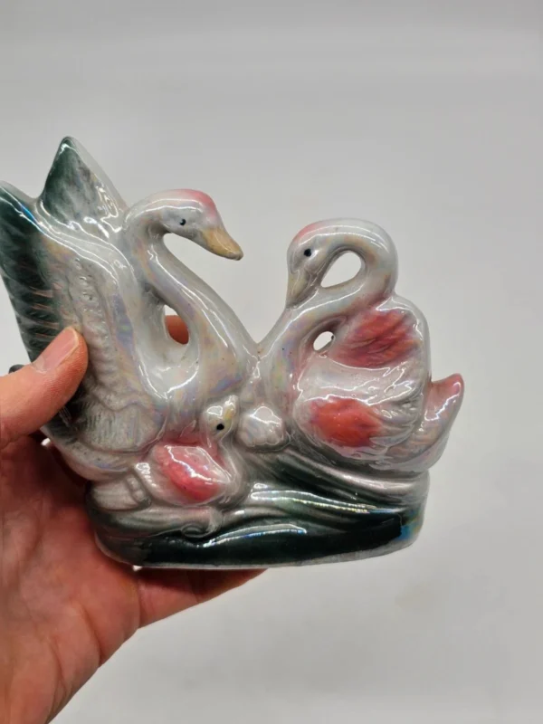 perłowe łabędzie Ceramiczne figurka dekoracyjna 14 cm
