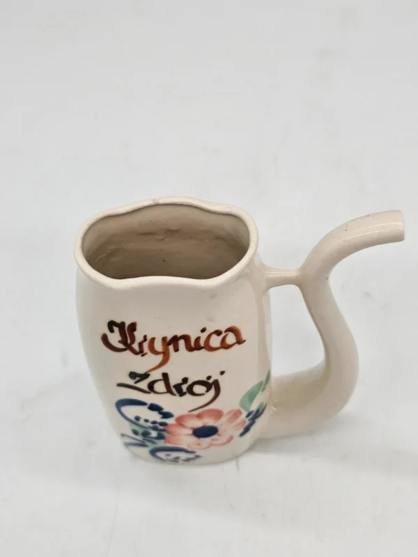 Kubek Z rurką Pamiątka z Krynicy 13 cm ceramika uzdrowiskowa