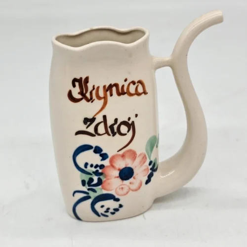 Kubek Z rurką Pamiątka z Krynicy 13 cm ceramika uzdrowiskowa