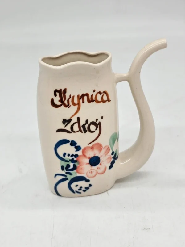 Kubek Z rurką Pamiątka z Krynicy 13 cm ceramika uzdrowiskowa