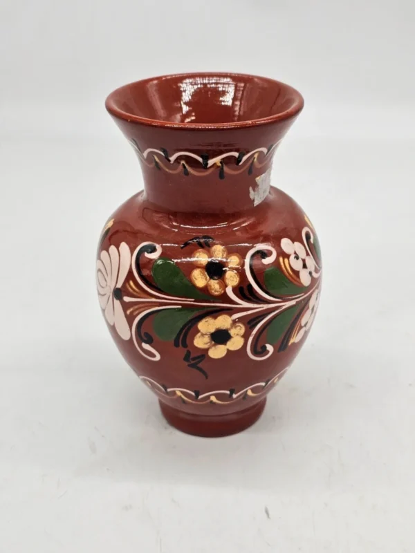 Ręcznie malowany Wazon ceramiczny Ludowy brązowy 18 cm