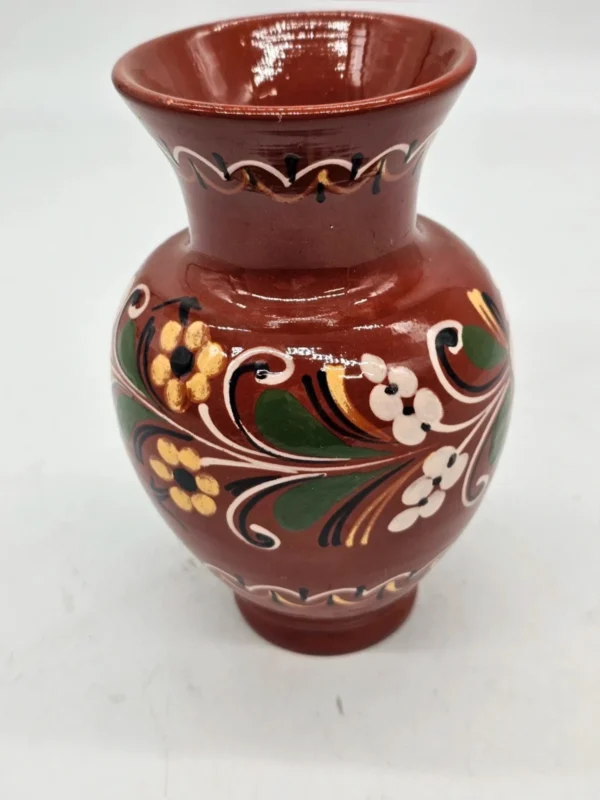 Ręcznie malowany Wazon ceramiczny Ludowy brązowy 18 cm