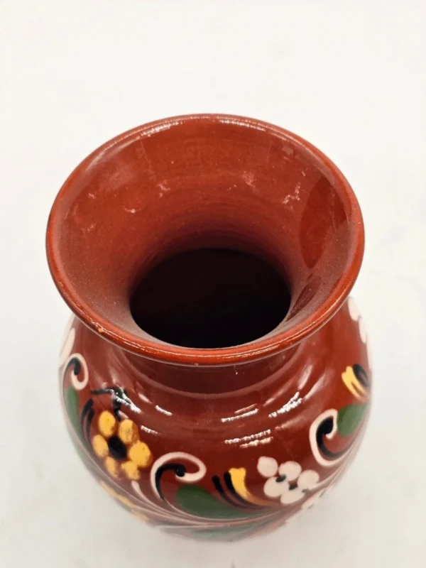 Ręcznie malowany Wazon ceramiczny Ludowy brązowy 18 cm