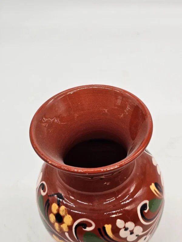 Ręcznie malowany Wazon ceramiczny Ludowy brązowy 18 cm