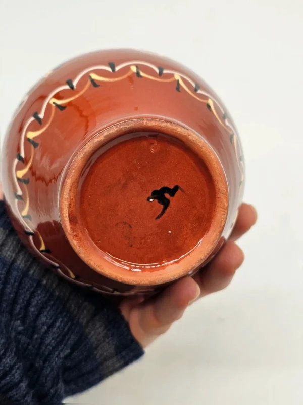 Ręcznie malowany Wazon ceramiczny Ludowy brązowy 18 cm